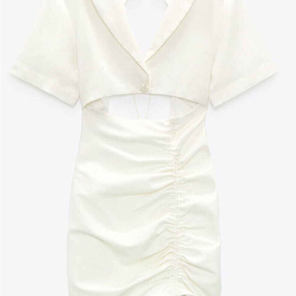 Zara Cream Ruched Mini Dress - Picture 4 of 13